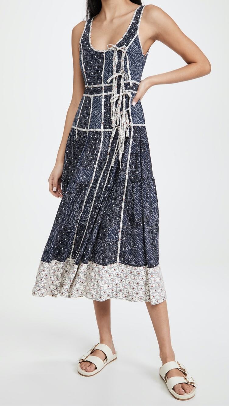 NWT Ulla Johnson Twilight Keira Printed Sleeveless Tie Midi Dress Womens 4 Boho